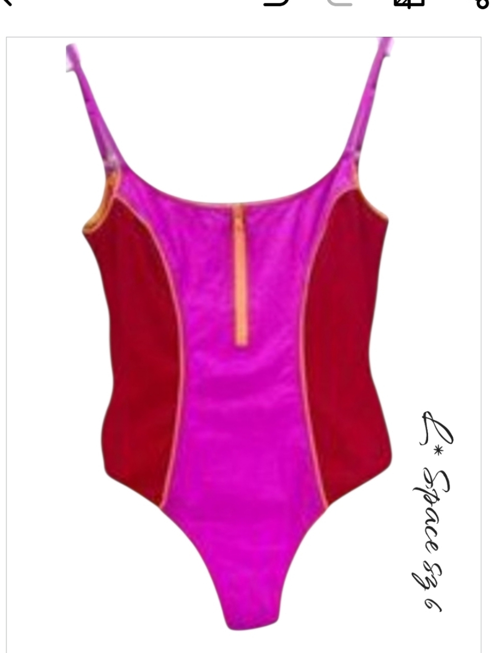 NWT L*Space Cliffside Pink Zip Front One Piece Colorblock Swimsuit Size 6